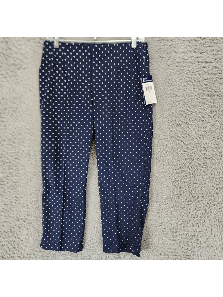 Chaps Pants Womens 6 Navy Blue Polka Dot Mid Rise Slimming Fit Capri *Nwt*